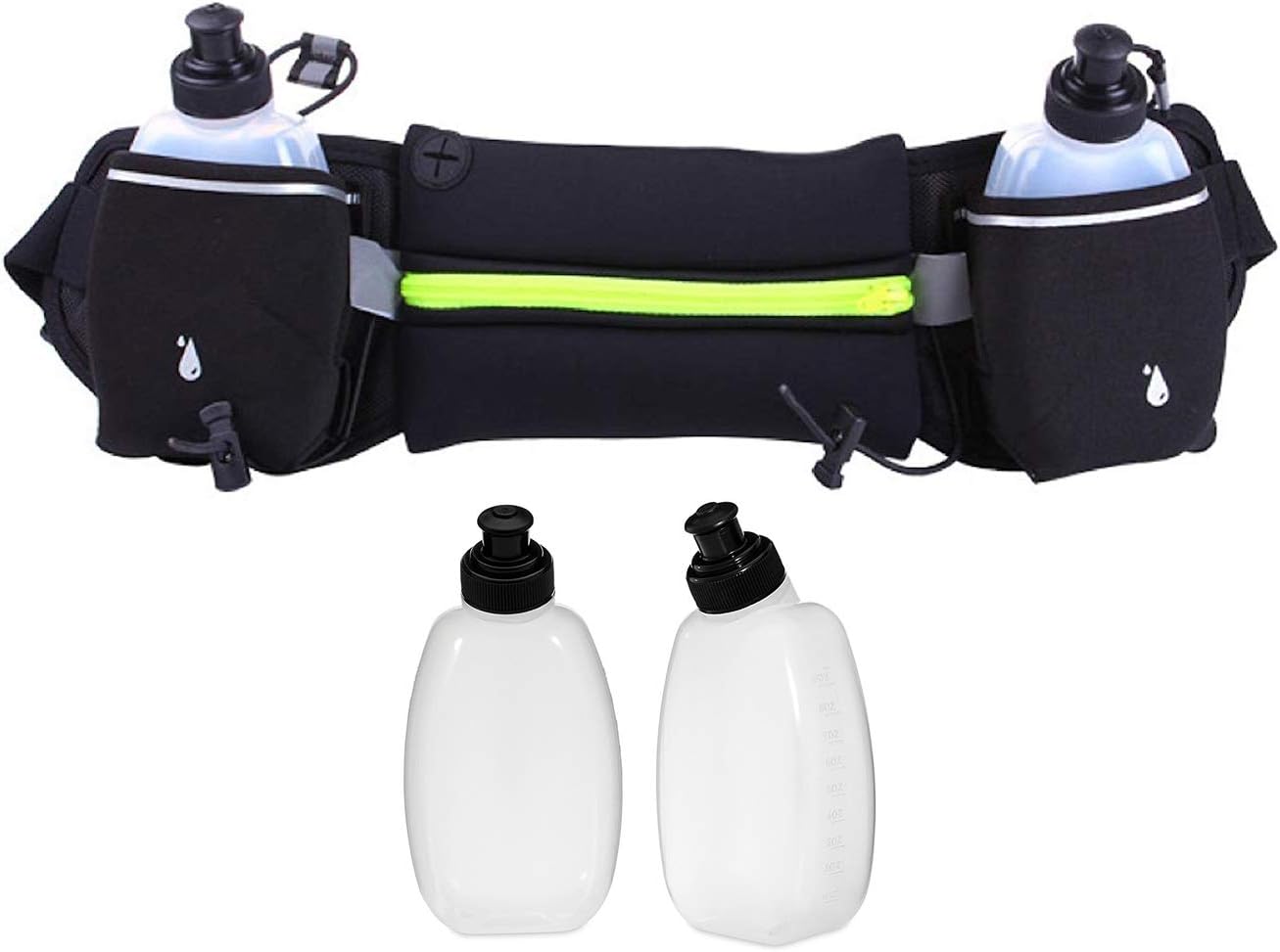 Store2508 Adjustable Running Jogging Waist Mobile Pouch with 2 Pcs 10oz Water Bottles. Useful for Running, Jogging, Marathon, Cycling, Hiking. Race Number can Also be Attached.