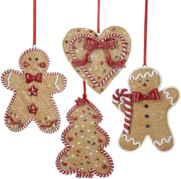 Kurt Adler D1194 3.4" Gingerbread Men/Tree/Heart - 4 Assorted Set