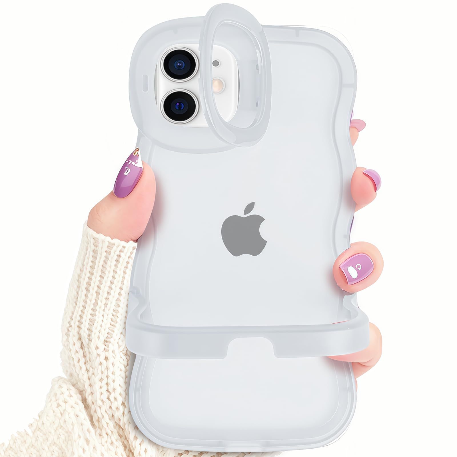 Cases for iPhone 11 with Folding Kickstand, Clear Creative Wavy Frame Design with Camera Holder for TPU Slim Protective Phone Case for iPhone 11