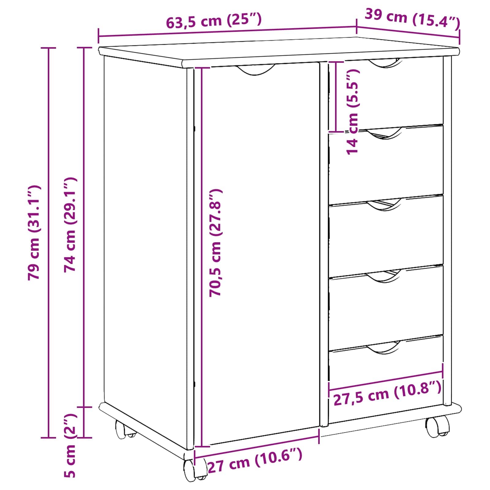 vidaXL Rolkowa szafka 63,5 x 39 x 79 cm Lite drewno sosnowe Szary