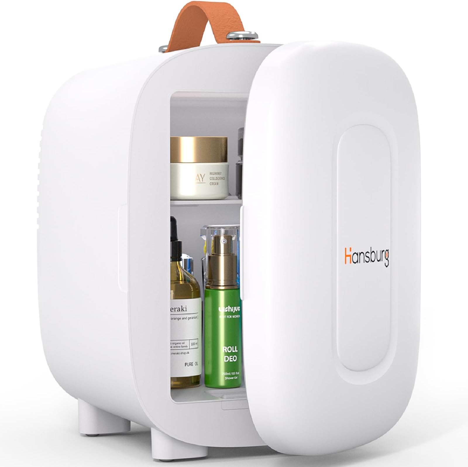 Hansburg Mini Refrigerator for Bedroom, Cooler & Warmer for Skin Care, 4 Litres / 6 Cans with 12 V AC/DC/USB Option for Food, Beverages,