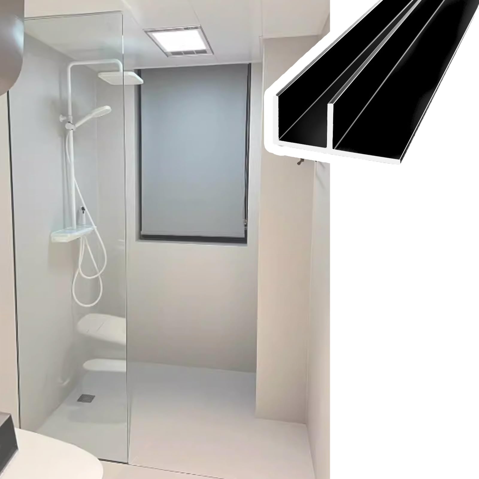 Djphofs 1Pc Matte Black Aluminum F-Channel For Shower Door, Deep Cuttable Fixed Deep Track, Heavy-Duty F- Shower Glass Channel For Homes Hotels Offices(,L1.5m(59In) W10.3mm(0.41In))