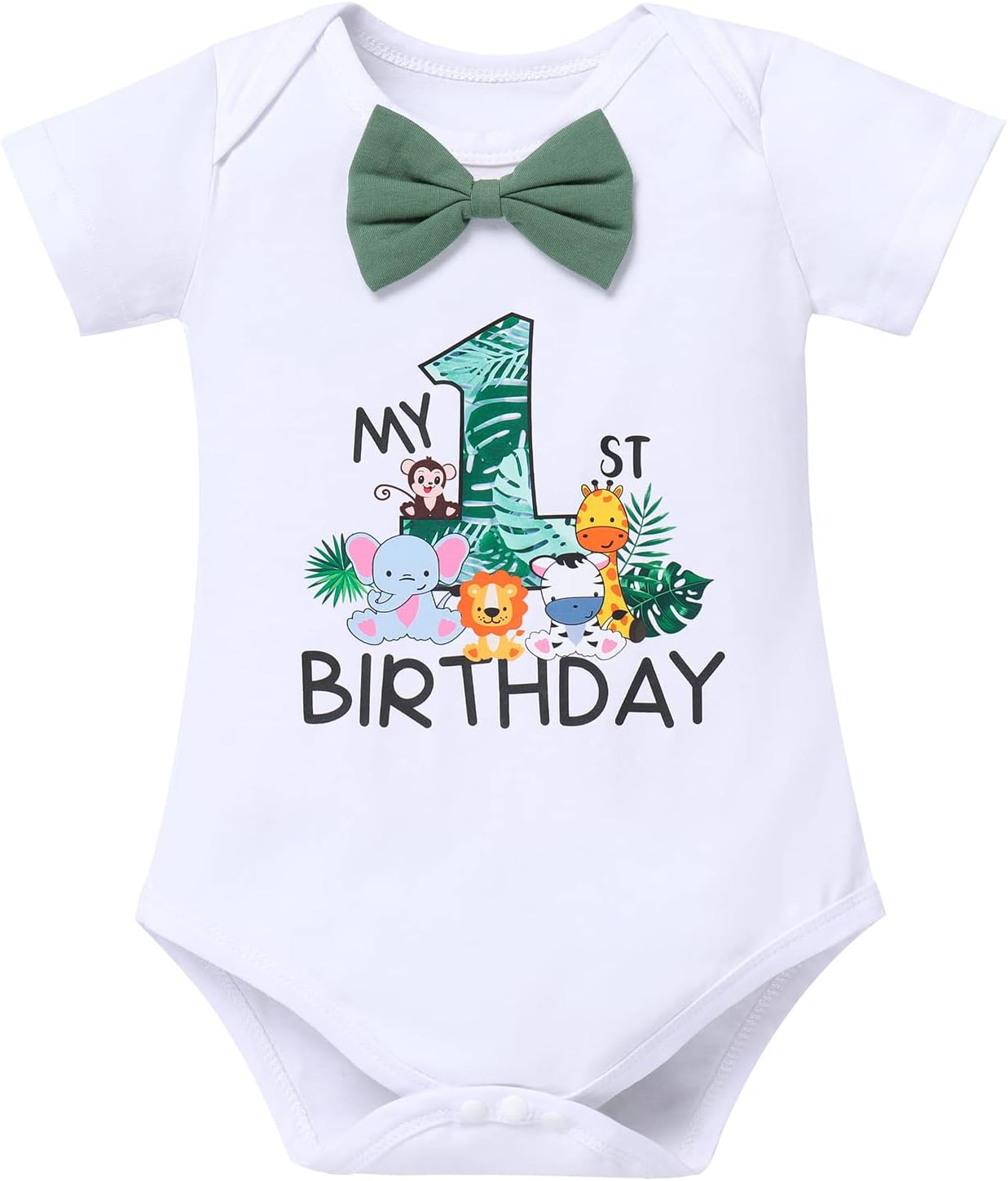 ODASDO Baby Boy Forest Animal Jungle Safari Theme 1st / 2nd Birthday Cake Smash Outfit Romper Suspenders Shorts Set - Image 2
