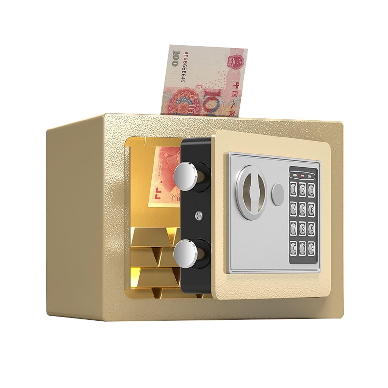 Coffre-Fort de sécurité Coffre-Fort Bureau Commercial Fichier Confidentiel Mini Clé Mot De Passe Double Assurance Anti-vol À Domicile Incendie(B Style Gold)