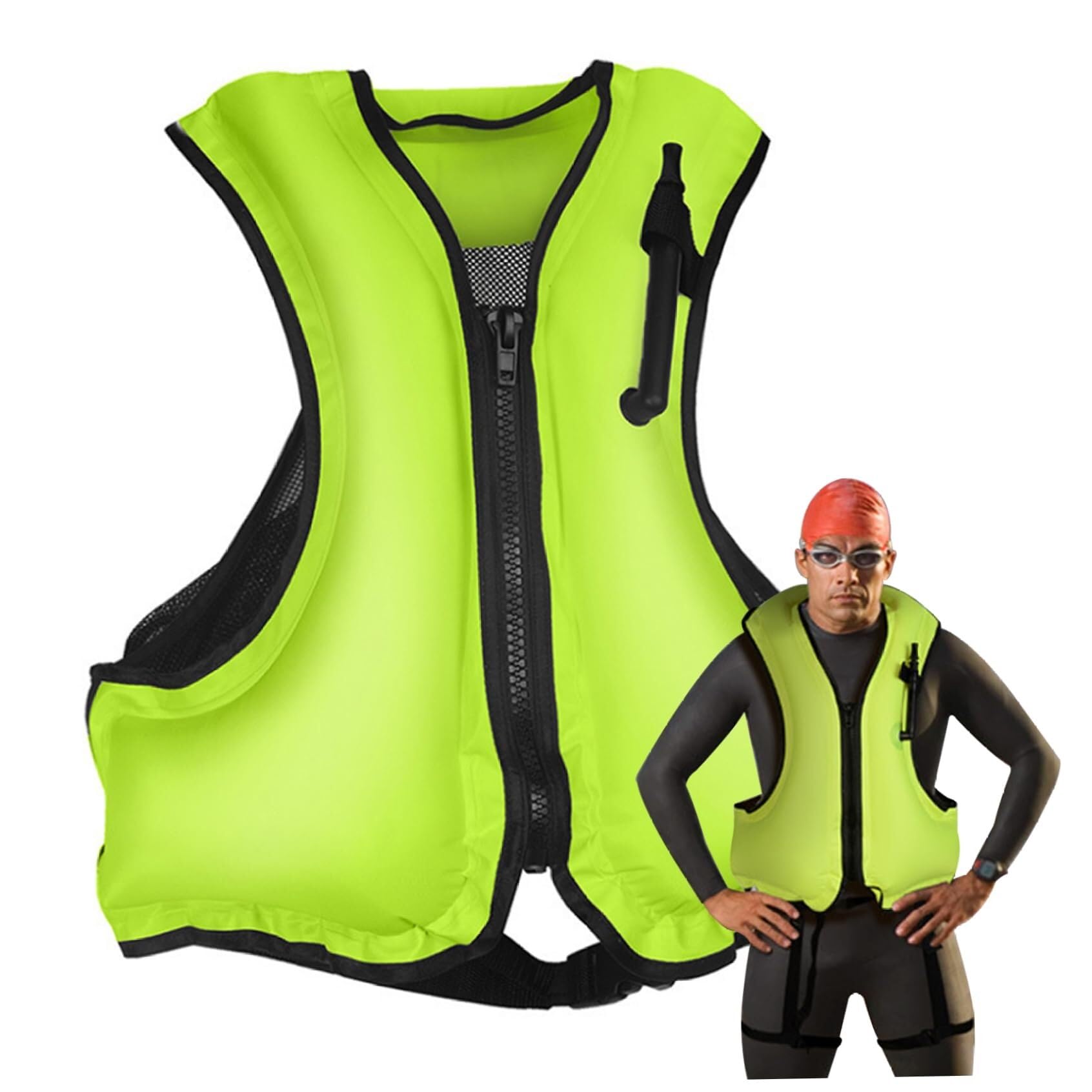 Chaleco de Pesca con Mosca Construcción Ligera Poliéster PVC con Válvula Aire Rápida Costuras Ordenadas Tonos Vivos para Pesca Lago Pasatiempos Costa Exteriores