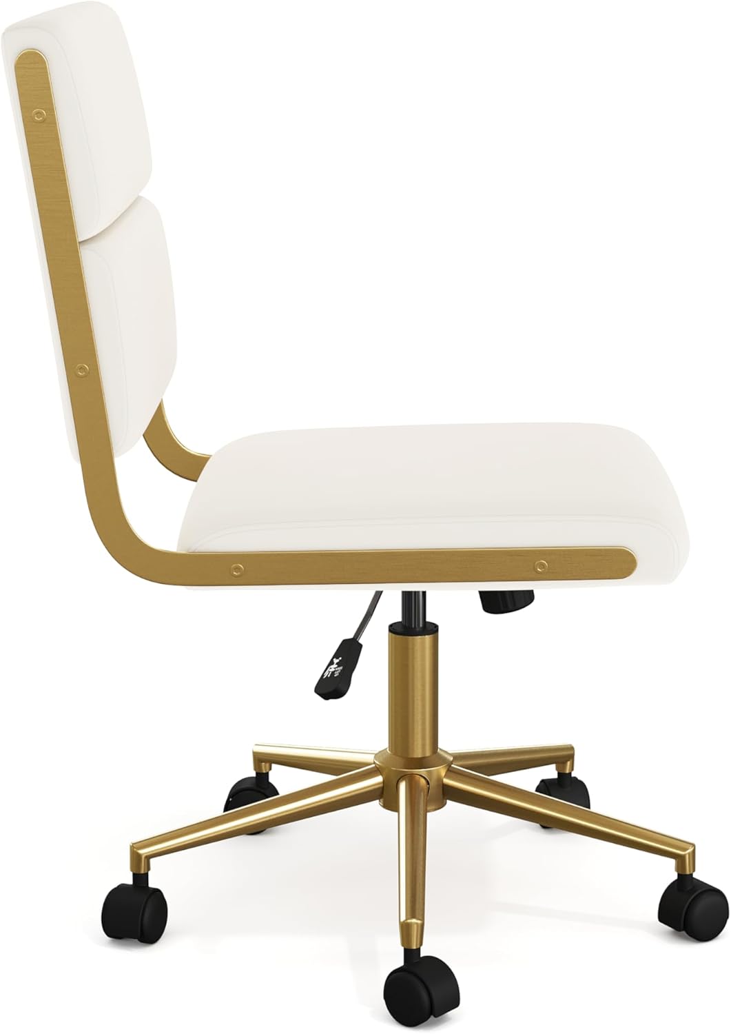 Martha Stewart Lulu Swivel Task Chair with Height Adjustable Seat for Home Office in Off White Faux Leather with Polished Brass Frame - Image 10