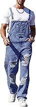 Runcati Men's Denim Bib Overall Ripped Distressed Jean Casual Fashion Workwear Adjustable Strap Hip Hop Jumpsuit