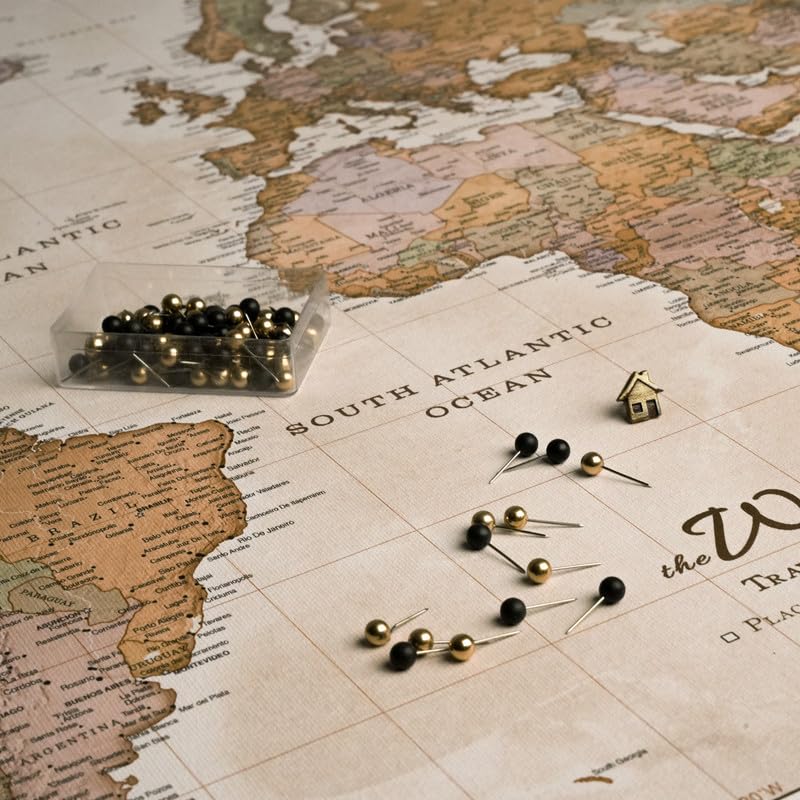 Weltkarte Leinwand Mit Kork-Pinnwand - Deutsche Beschriftung 70x50cm Wanddeko