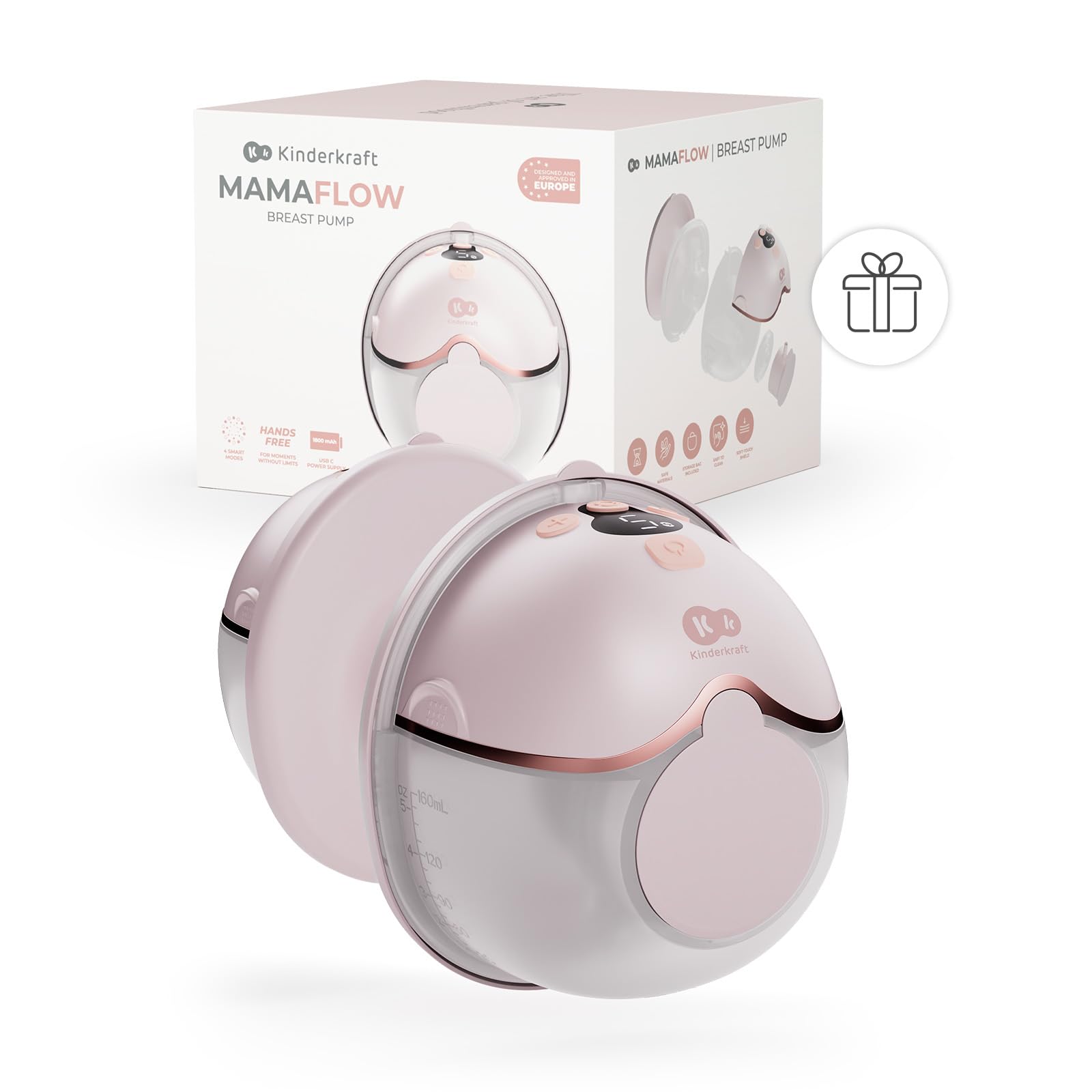 Kinderkraft MAMAFLOW tiralatte elettrico portatile, singolo senza fili, 4 modalità e 9 livelli, memoria, autonomia fino a 180 min, ricarica USB-C, Dorato