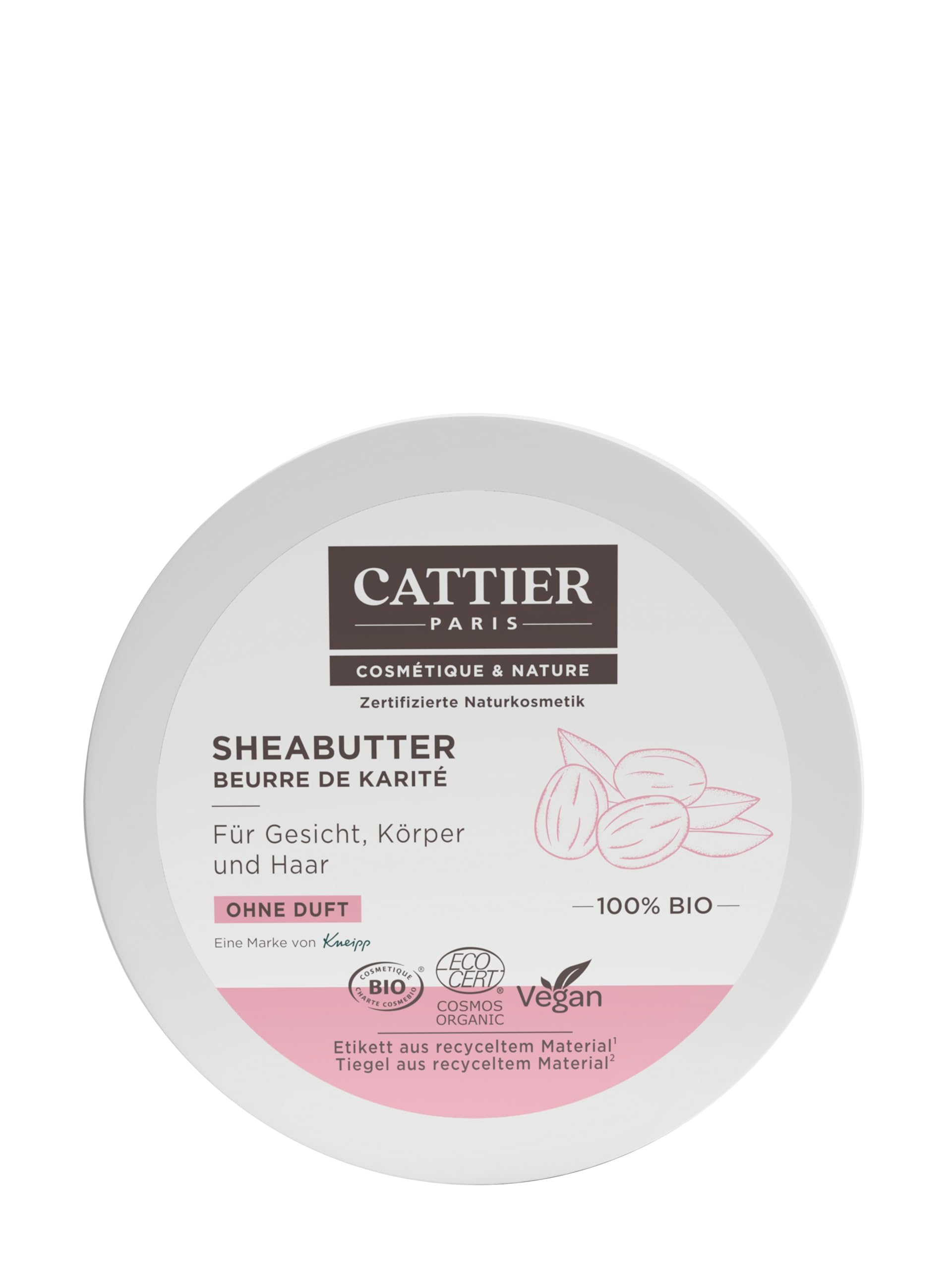 CATTIER Paris Shea Butter 100% Organic - Unscented - Certified Natural Cosmetics - 100 g