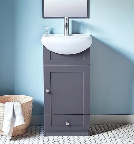 18 Inch Grey Small Bathroom Vanity with Ceramic Sink, Modern