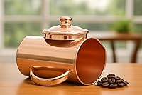 Vista 3 de Jarra de cobre puro para beneficios de salud ayurvédica, jarra de agua de cobre hecha a mano de 1.5 litros con tapa a juego para beneficios