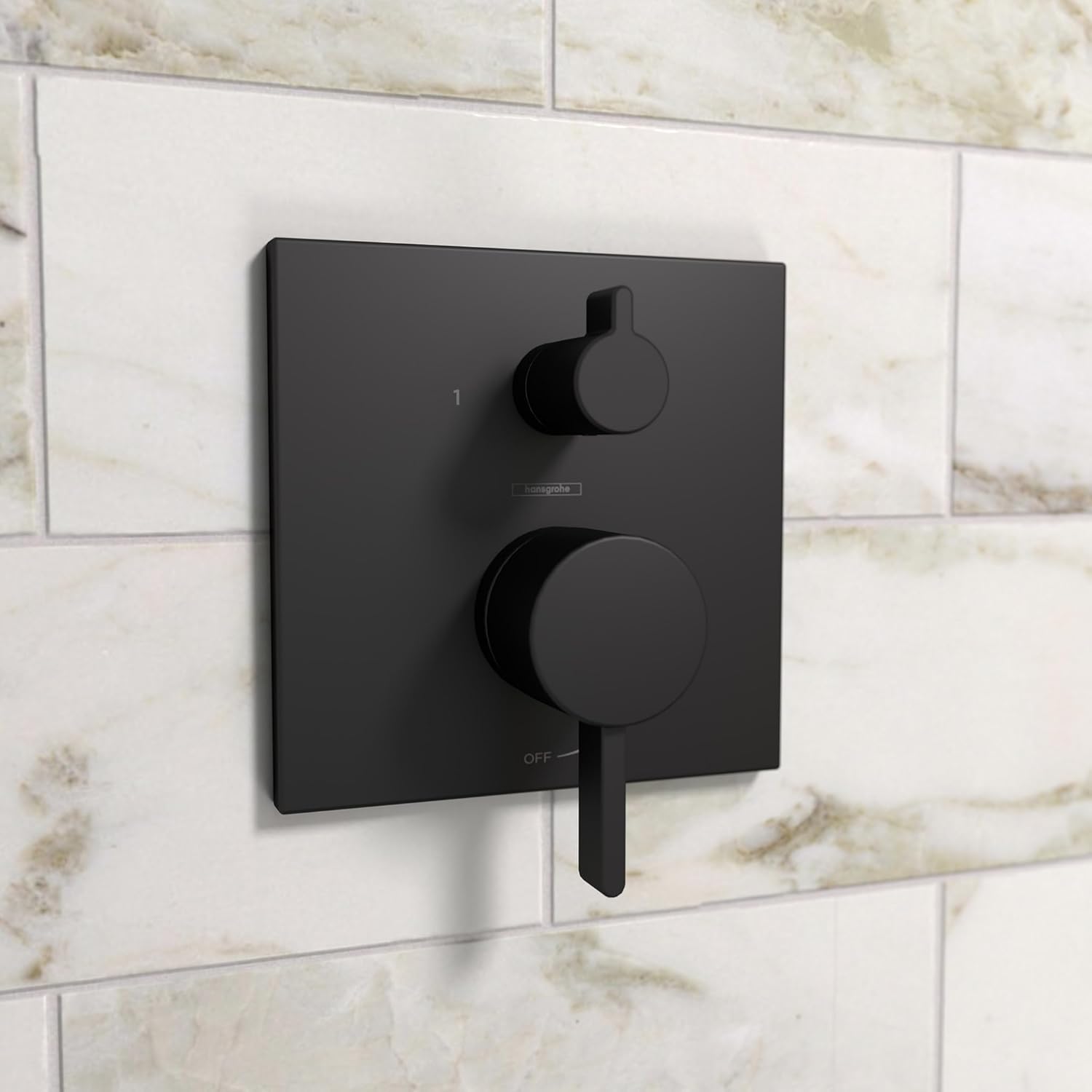hansgrohe Ecostat Modern Pressure Balance Shower Valve Trim with Diverter in Matte Black, 15862671