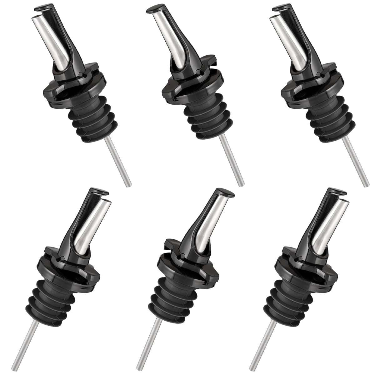 – Poura 3-in-1 Liquor Pour Spout with BPA-Free Natural Rubber and Built-In Fruit Fly Protection – Hygienic Dishwasher Safe Alcohol Speed Spouts – Also for Olive Oil, Juice, Syrup – Black 6 Pack