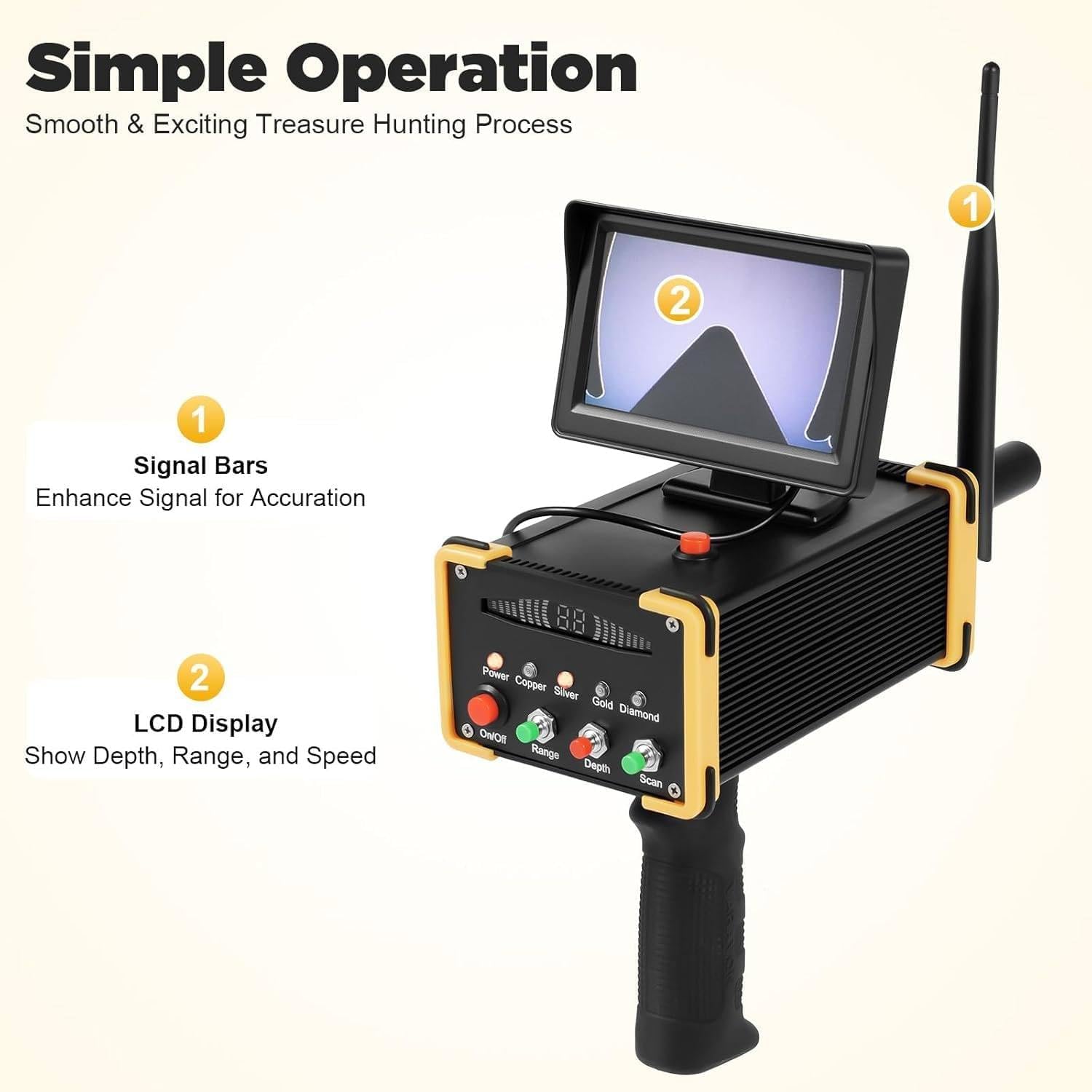 Détecteur de métaux - Scanner métro professionnel - Portée de 0 à 99 m - Profondeur : 16 m - Écran HD haute sensibilité pour la chasse au trésor