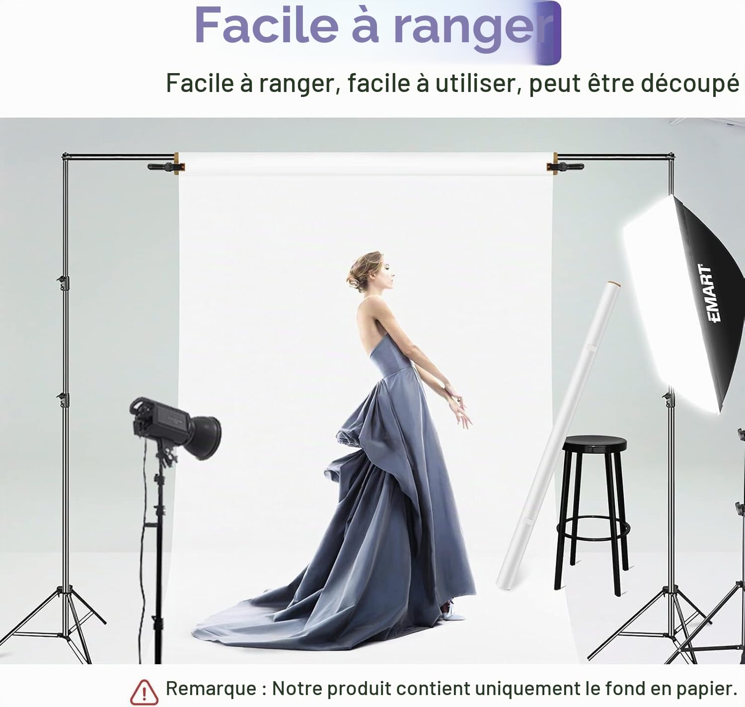 EMART Toile de Fond Blanc Papier Fond Photo Studio 1,3 x 4,9 m
