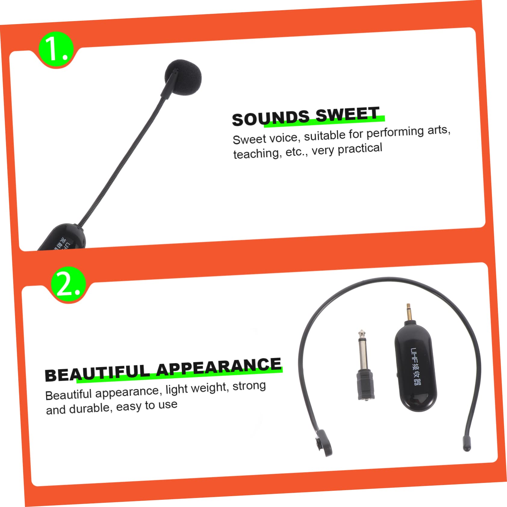 Kisangel Micrófono Inalámbrico UHF 720-820mhz Negro Auriculares