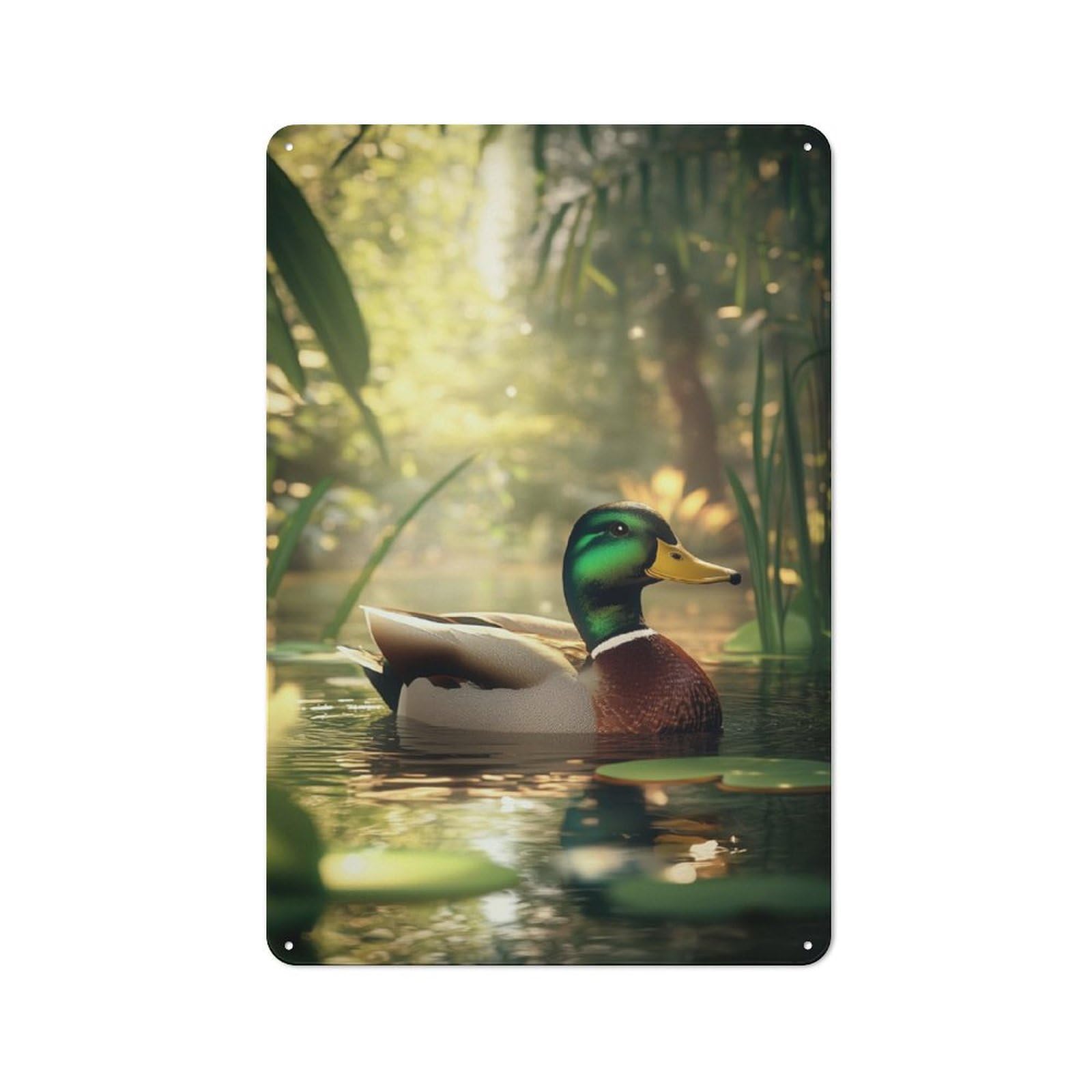 Junmoney Mallard Duck In Pond 30X20cm Retro Tin Sign With For Dining Room Or Kitchen, For Metal Sign Collectors, For Garage And Workshop Walls