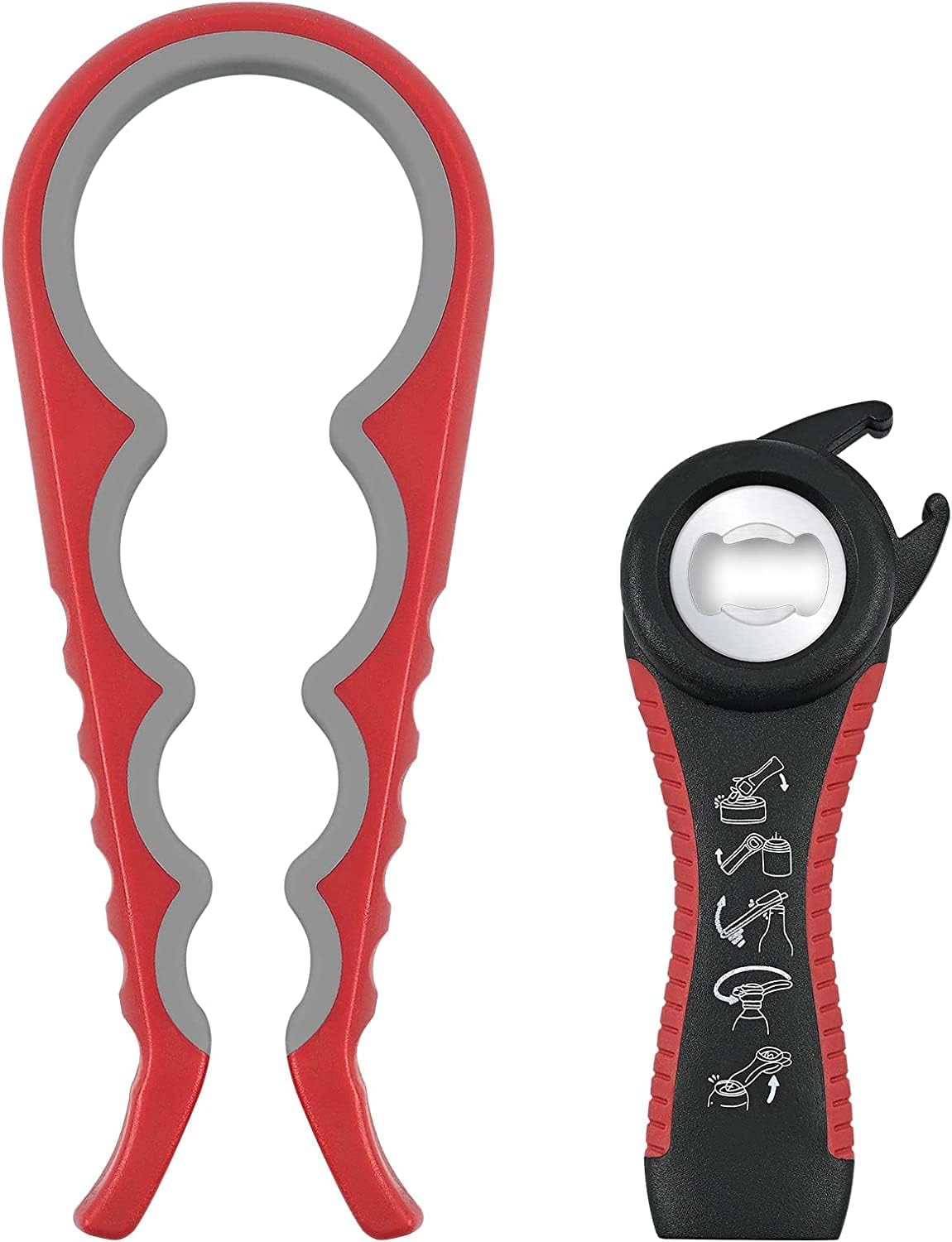 Jar Opener Bottle Opener for Weak Hands, 5 in 1 Multi Function Can Opener Bottle Opener Kit with Silicone Handle Easy to Use for Children, Elderly and Arthritis Sufferers, Red Jar Opener Bottle Opener for Weak Hands, 5 in 1 Multi Function Can Opener Bottle Opener Kit with Silicone Handle Easy to Use for Children, Elderly and Arthritis Sufferers, Red