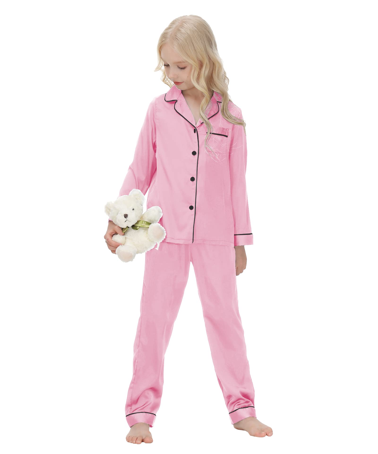 Verve Jelly Enfants Bébé Fille Garçon Satin Pyjama Ensemble À Manches Longues Hauts Boutonnés Pyjama Chemise + Pantalon Long Bas Pantalon Vêtements De Nuit Tenues