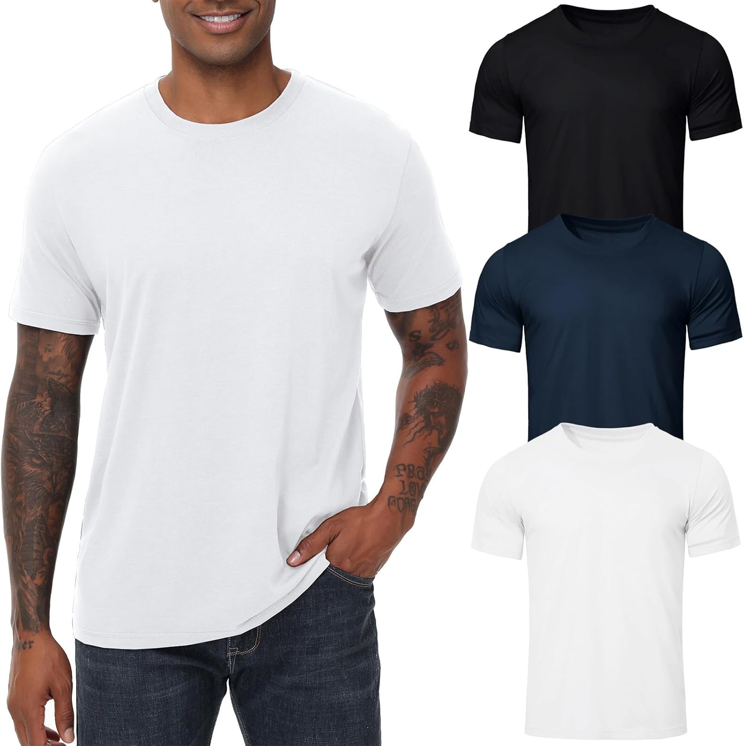 KEEPSHOWING Mens T-Shirts Short Sleeve Stretch Moisture-Wicking Crewneck Cotton Shirt for Man Athletic Running Gym Workout