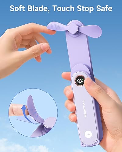 Miniatura 7 de SWEETFULL Mini ventilador portátil de mano con pantalla LED, 3 en 1 plegable personal recargable por USB, ventilador de mano y linterna para viajes,