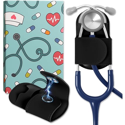 Magnetic Stethoscope Holder Clip Secure Hands-Free Pu Leather Lightweight Portable Holster for Physicians, Nurses, EMT, Students. Compatible for 3M Littmann & Most Stethoscope (Black)