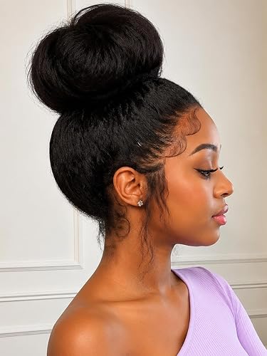 puremiss Hidden Strap Kinky Straight 360 Lace Front Wigs Human Hair 14 Inch | Invisible Adjustable Drawstring, 360 HD Lace Frontal, 200% Density, Flexible Fit, Pre-Plucked Hairline, Pre-Bleached Knots - Black - 14 Inch