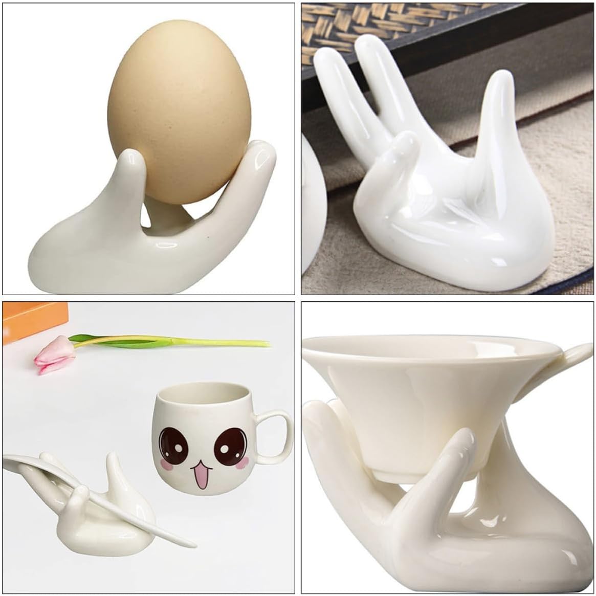 2pcs Hand Shaped Ceramic Egg Cup Holder for Elegant Serving Display
