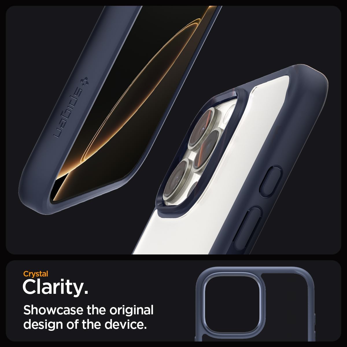 Spigen for iPhone 16 Pro Case, Ultra Hybrid [No Magnet Ring][Anti-Yellowing] - Navy Blue - Image 5