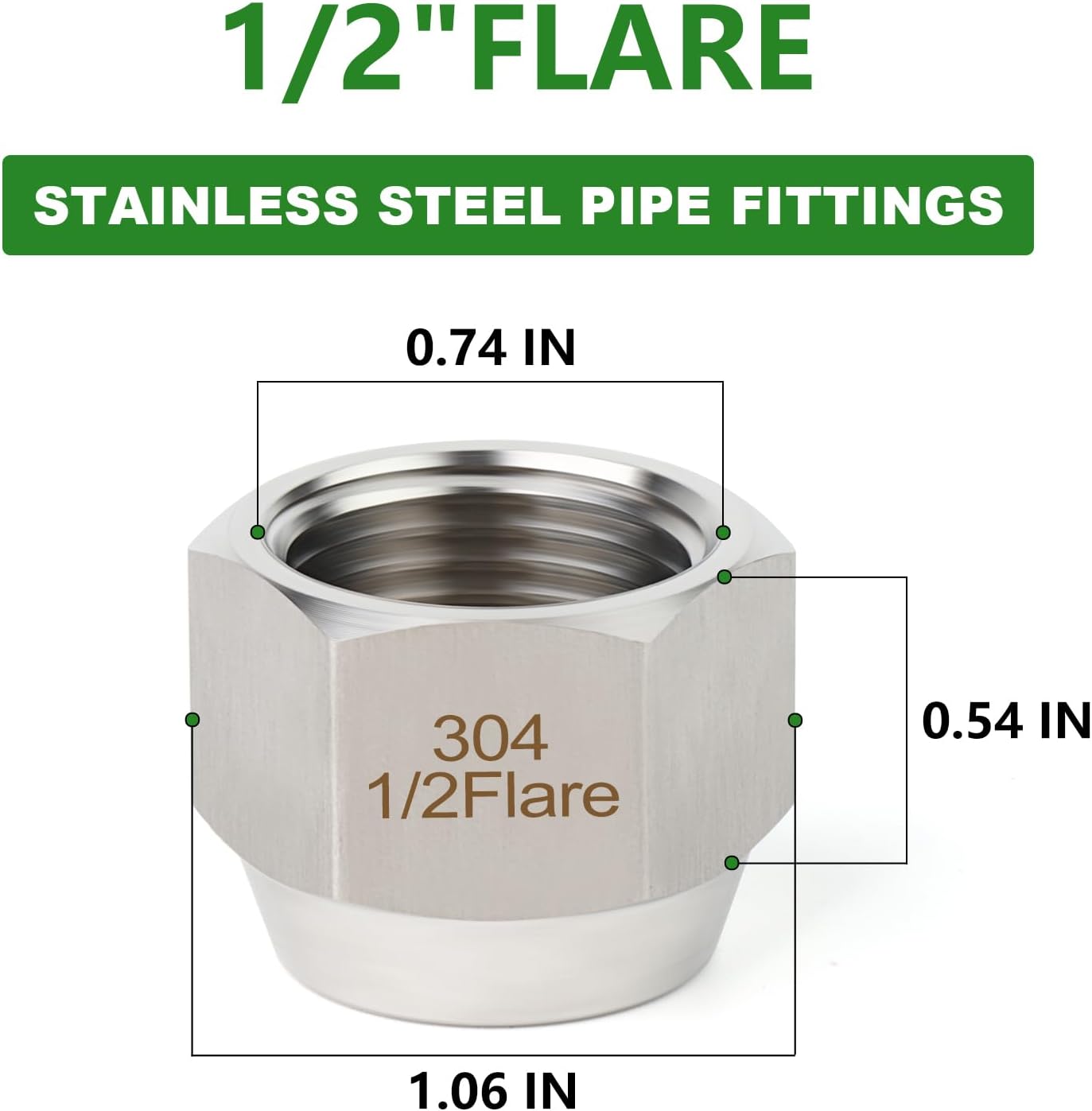 TAISHER 5PCS Forging of 304 Stainless Steel SAE 45 Degree Flare Tube Fitting, 1/2" Flare Nut Air Conditioning Pipe Extension Butt Tube