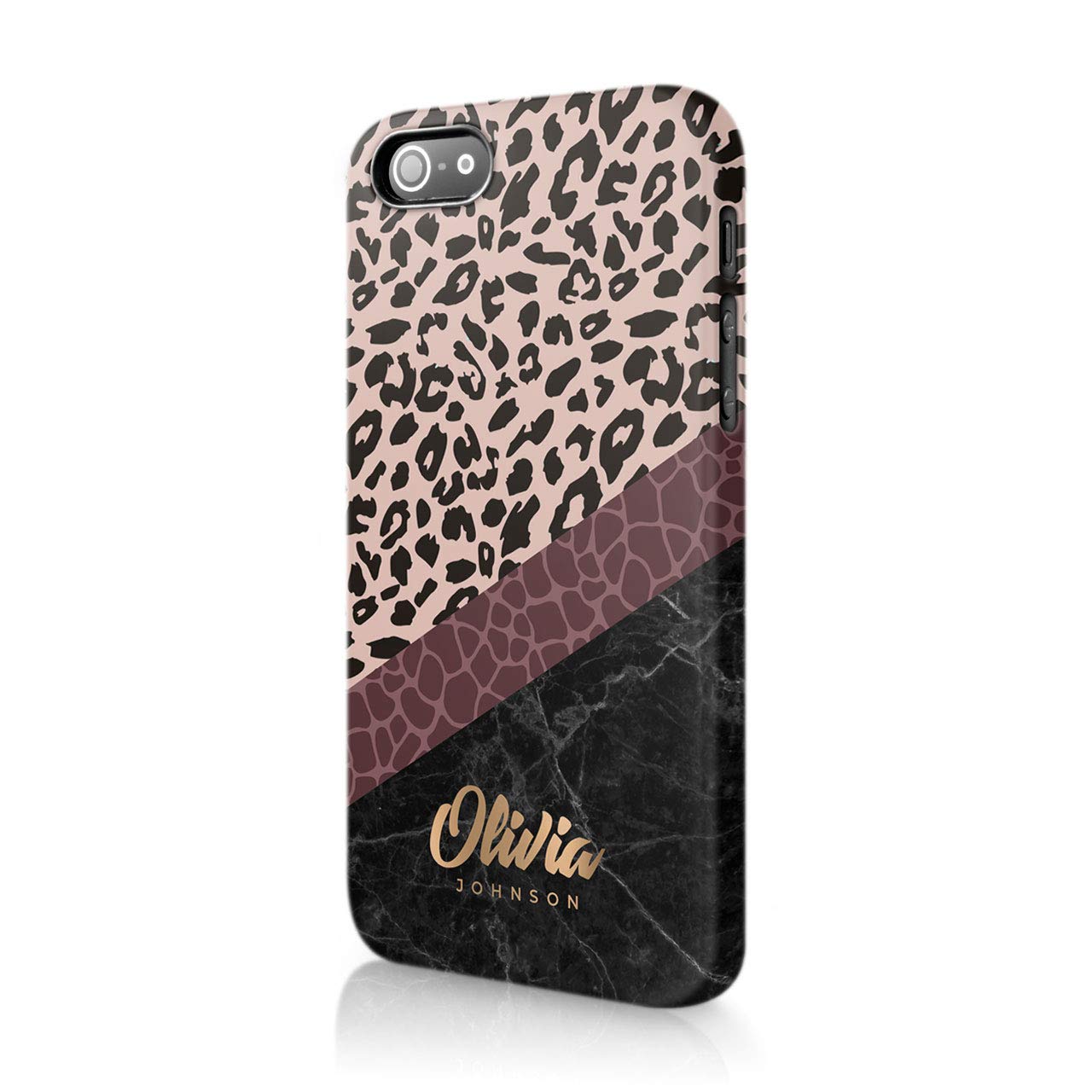 Tirita Personalised Phone Case Compatible with iPhone 11 Hard Cover PRINTED GLITTER, NOT REAL GLITTER Animal Print Snake Rose Gold Leopard Skin Giraffe Tiger Africa Custom Initials