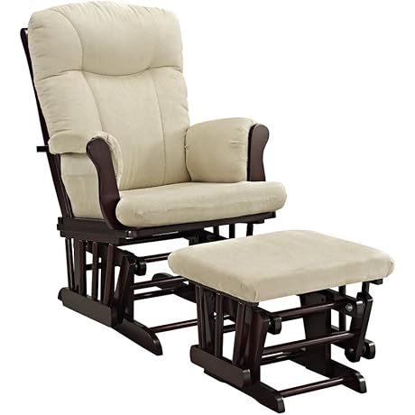 Angel Line Monterey Glider and Ottoman, Espresso Finish with Beige Cushion for Indoor/Outdoor Use