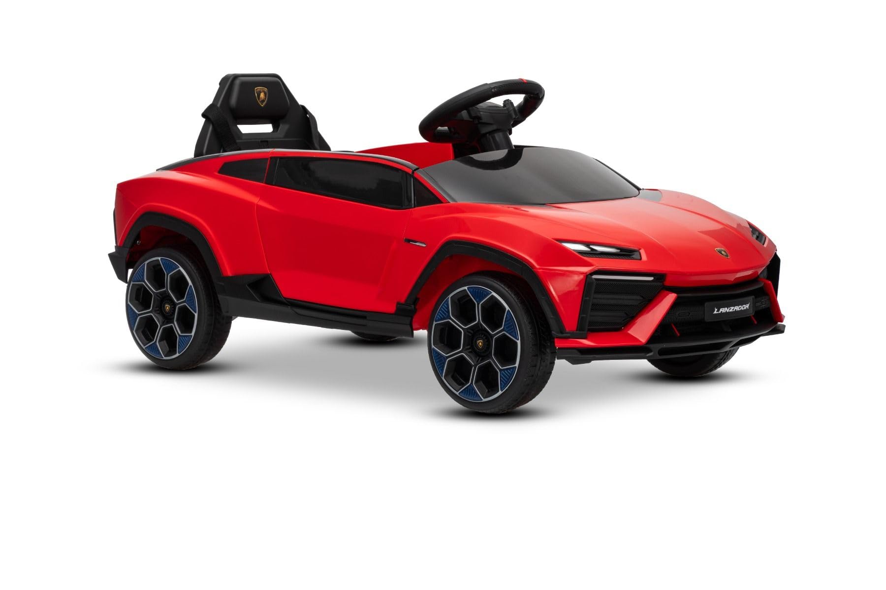 Lamborghini Lanzador elektryczny Ride-on Auto 12 V z napędem na tylne koła, licencjonowany (jednoosobowy), czerwony, bateria litowa, oświetlenie LED, szerokie siedzisko, pilot zdalnego sterowania 2,4