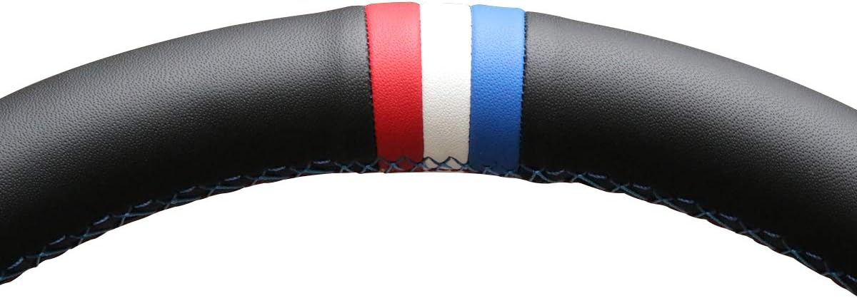MEWANT Hand Stitched Car Steering Wheel Cover Customized Genuine Leather and Suede Car Steering Wrap for BMW 3 Series E46 E46/5 2004-2005/5 Series E39 2002-2003 / M3 2001-2006 / M5 2000-2003