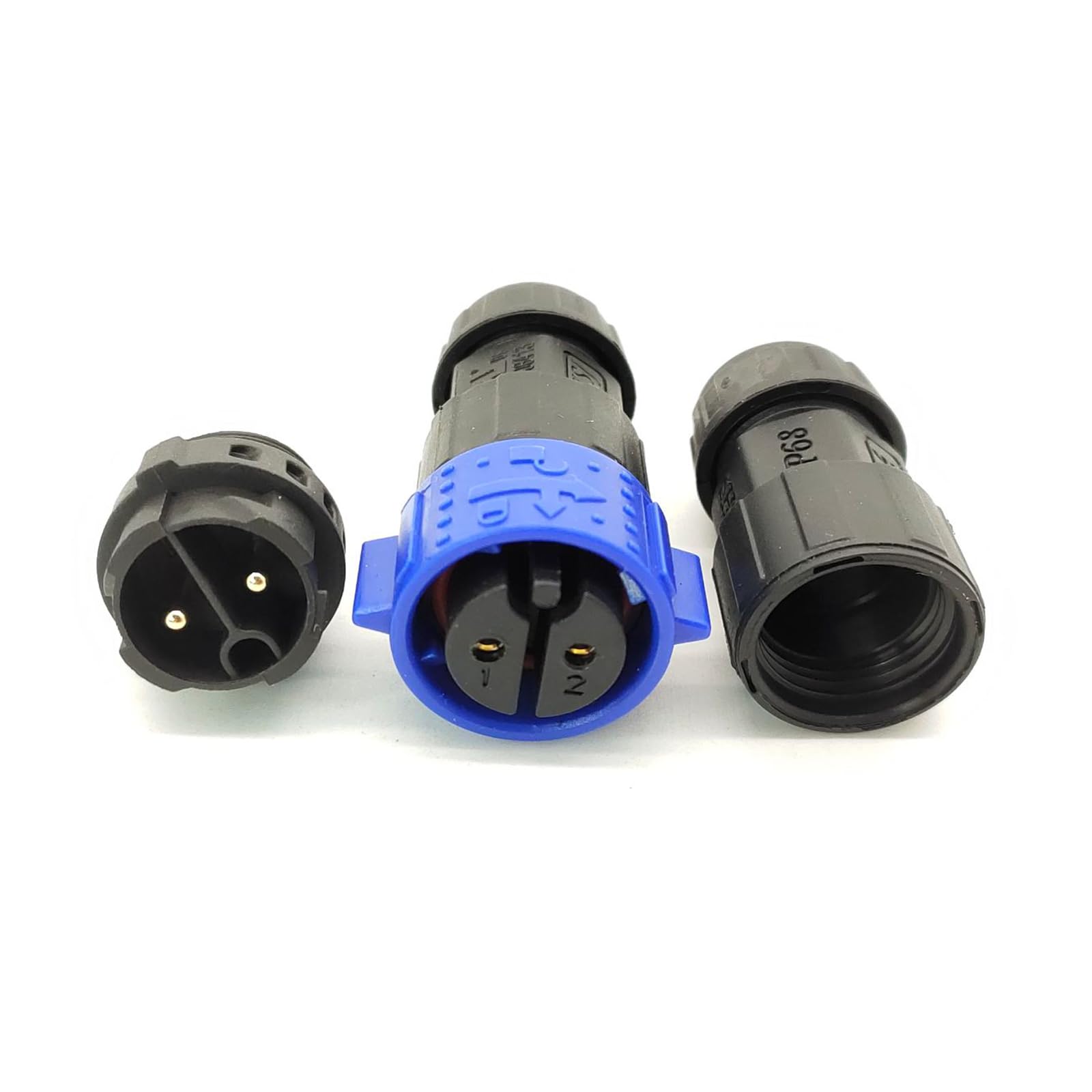 M19 Waterproof IP68 Connector Set – Male & Female Straight Plug, Screw Threaded, Welded Type (2-Pin, 20A/500V) 3 thumbnail image