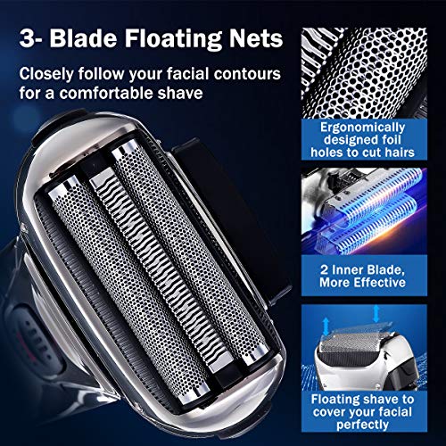 Electric Razor for Men, Hizek Men's Electric Shaver Cordless Foil Shaver with Pop-up Trimmer,USB Quick Charging,LCD Display,Waterproof Design for Body Hair and Beard Style