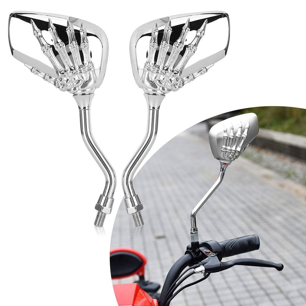 Specchietti retrovisori, 2 pezzi, filettatura 8 mm, 10 mm, cromati, universali, HD, moto, scheletro, manubrio manuale, riflettore per bicicletta, ATV, scooter, e-bike