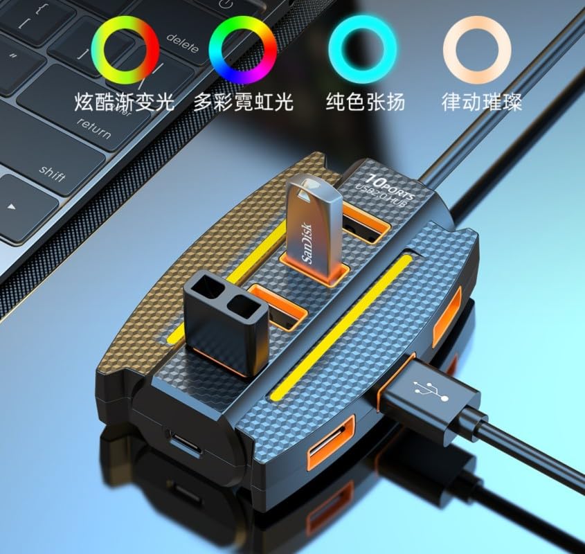 Image of 10 Port USB 2.0 HUB with Power /Data Port, 5gbps Hi-Speed Data Transfer, Plug and Play, USB Charging Docking Station for Laptop, Computer