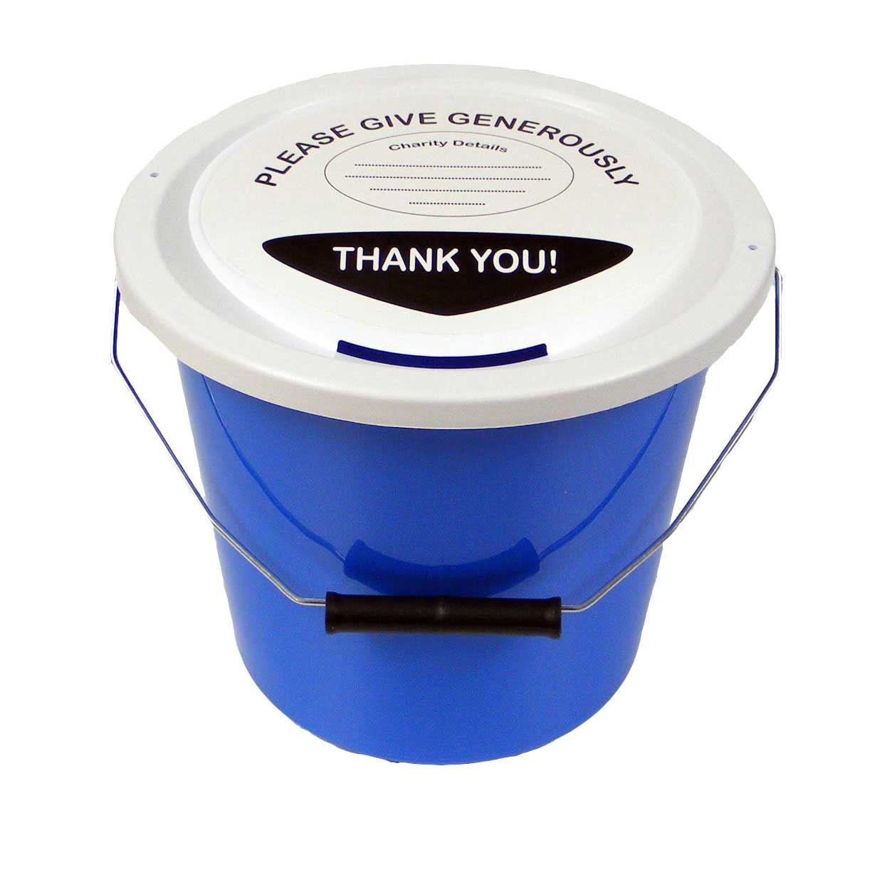 ECL 3 Light Blue Plastic Charity Money Collection Buckets with Lids, Labels and Ties (5 Litres)