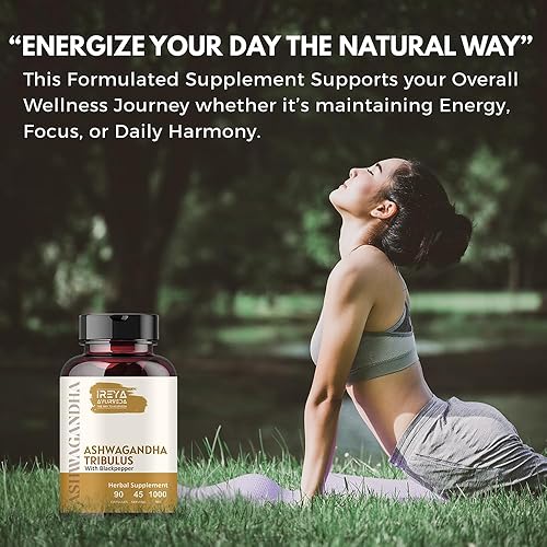 Miniatura 7 de Ashwagandha Cápsulas orgánicas de 1000 mg (90 cápsulas) hechas con ingredientes orgánicos Tribulus Terrestris, Shatavari y pimienta negra |