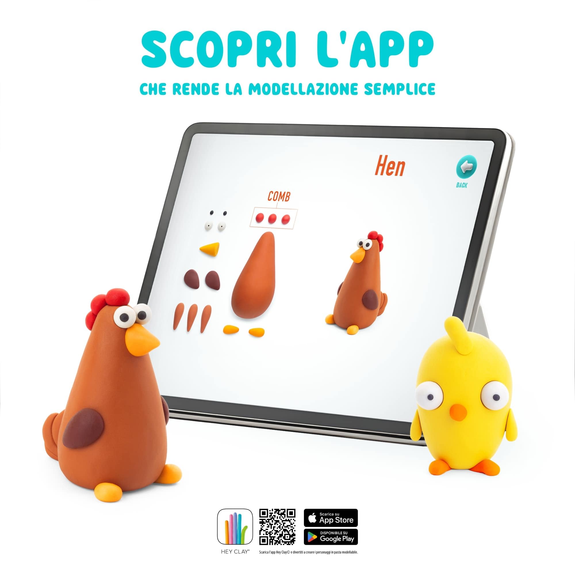 HEY CLAY - Kit con 15 barattoli di argilla autoindurente per bambini - Set di sculture interattive per bambini da 3 a 8 anni (Uccelli della fattoria)