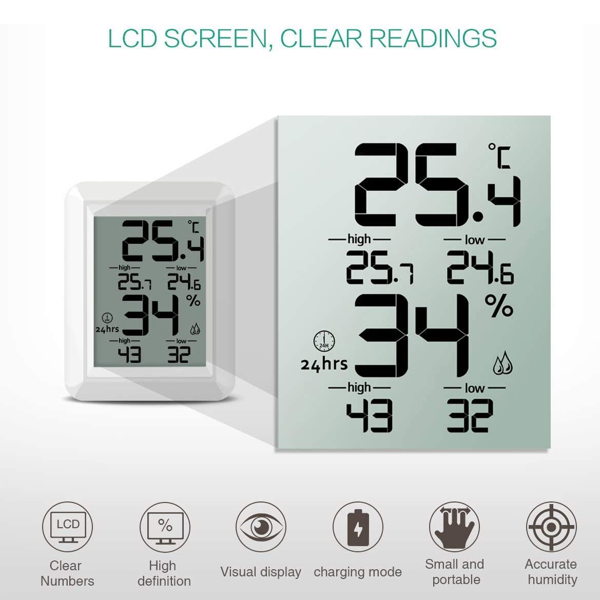Termometro Igrometro Orologio, Misuratore di umidità Digitale per Interni Termometro Monitor con Display LCD Facile da Leggere, per Ufficio Camera da Letto Cucina Baby Room