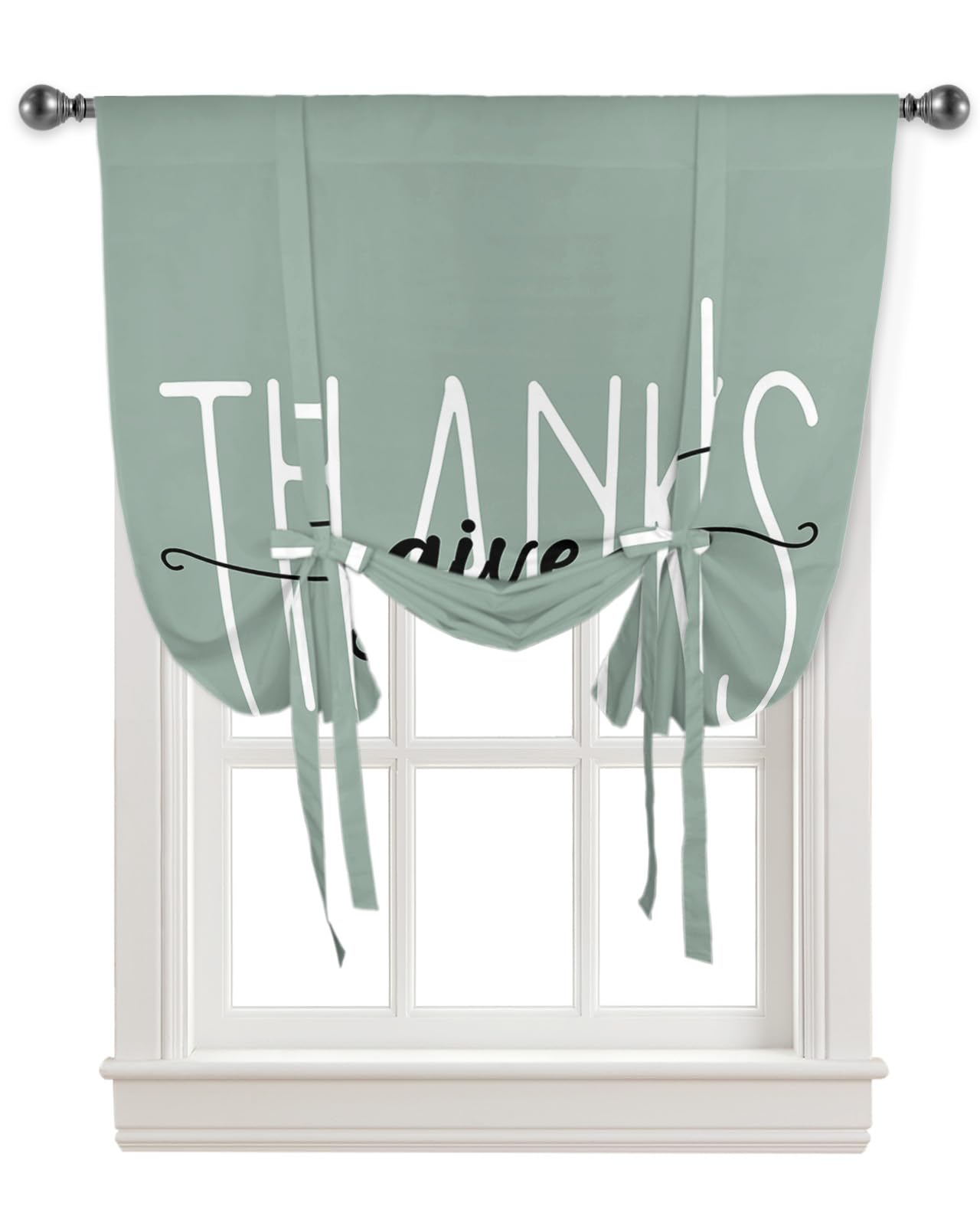 Thanks Fall Tie Up Curtains for Kitchen Bathroom Bedroom Windows 45 Inch Length, Balloon Drape Curtains Shade Rod Pocket Drapery Curtain Happy Thanksgiving Harvest Autumn Holiday 1 Panel, 34