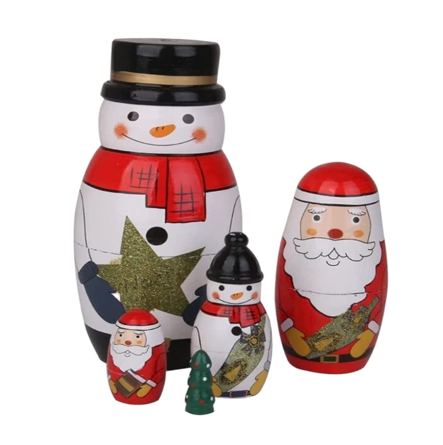 Matrioska 5 Pezzi Bellissime Bambole Russe Di Nidificazione In Legno Fatte A Mano Babbo Natale Pupazzo Neve Matrioska Regalo Giocattolo Impilabile