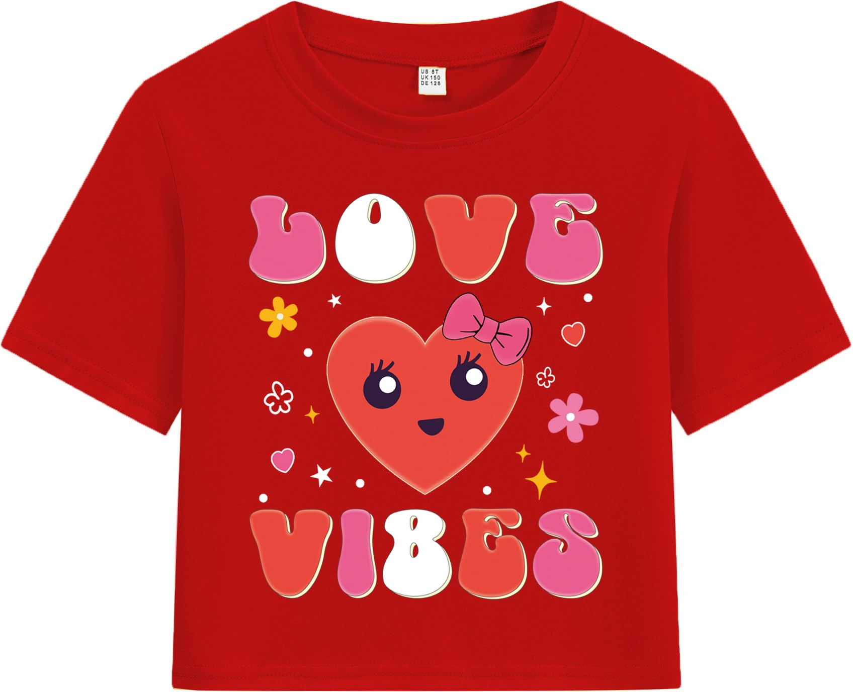 Girls Valentine T-Shirts Crop Tops Short Sleeve Shirts Little Kids Love Heart Graphic Tees