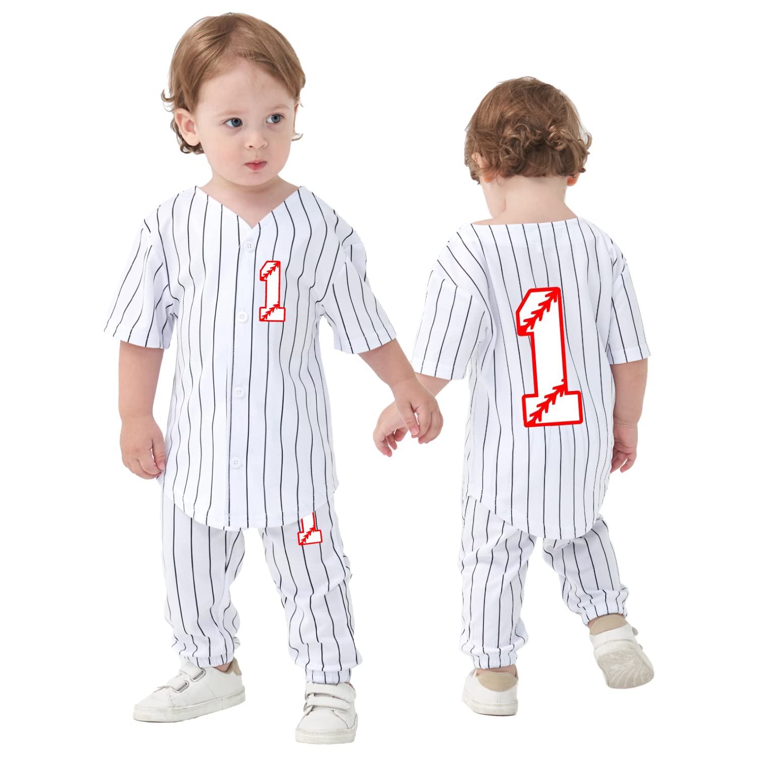 1st Birthday Baseball Short Sleeve Shirt Set Baby Boy First Birthday Outfit Clothes Set (Striped 1,9 Months)