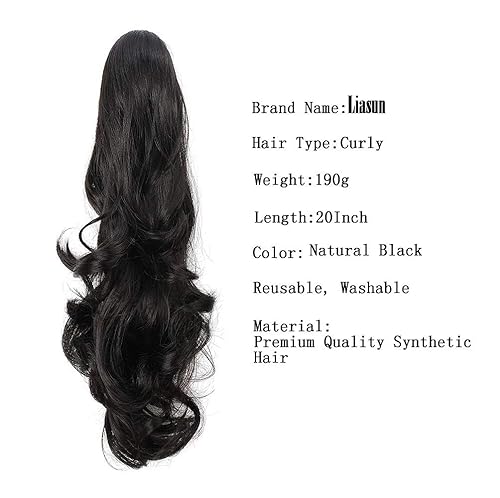 Miniatura 2 de Extensión de cabello sintético de 20 pulgadas, 6.70 oz con clip de garra rizada, extensión de cola de caballo larga y ondulada para mujeres y niñas