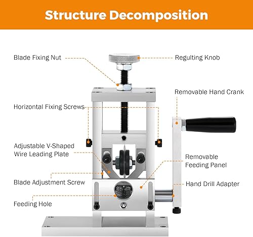 Miniatura 2 de BEAMNOVA Máquina de pelado de alambre mejorada, mini máquina de pelado de residuos de cables de chatarra con manivela para pelar alambre de cobre