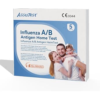 AssuTest Fast Influenza Self Test for Home Influenza A/B Antigen Test Fast Result Delivery 5 Pieces - Self Test - Kit for Home